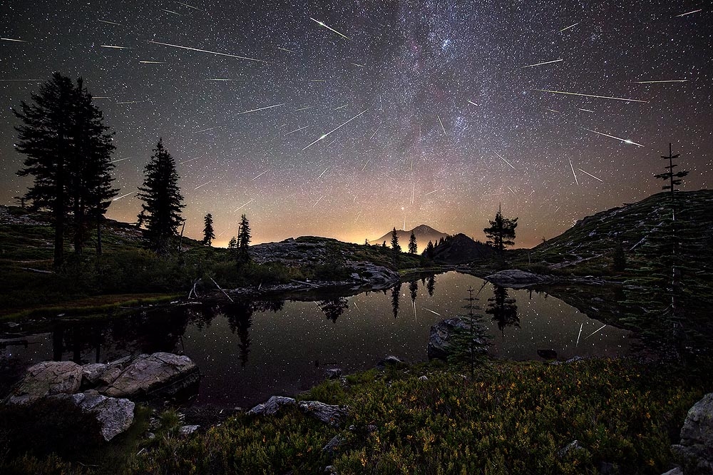The Perseid Meteor Shower composite over Mount Shasta featured in NASA's Astronomy Picture of the Day.