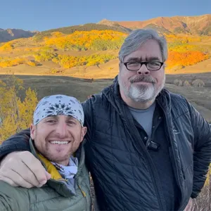 John and Brad pose together for a quick selfie amongst the fiery aspen groves during the Fall Colors in Colorado Workshop.