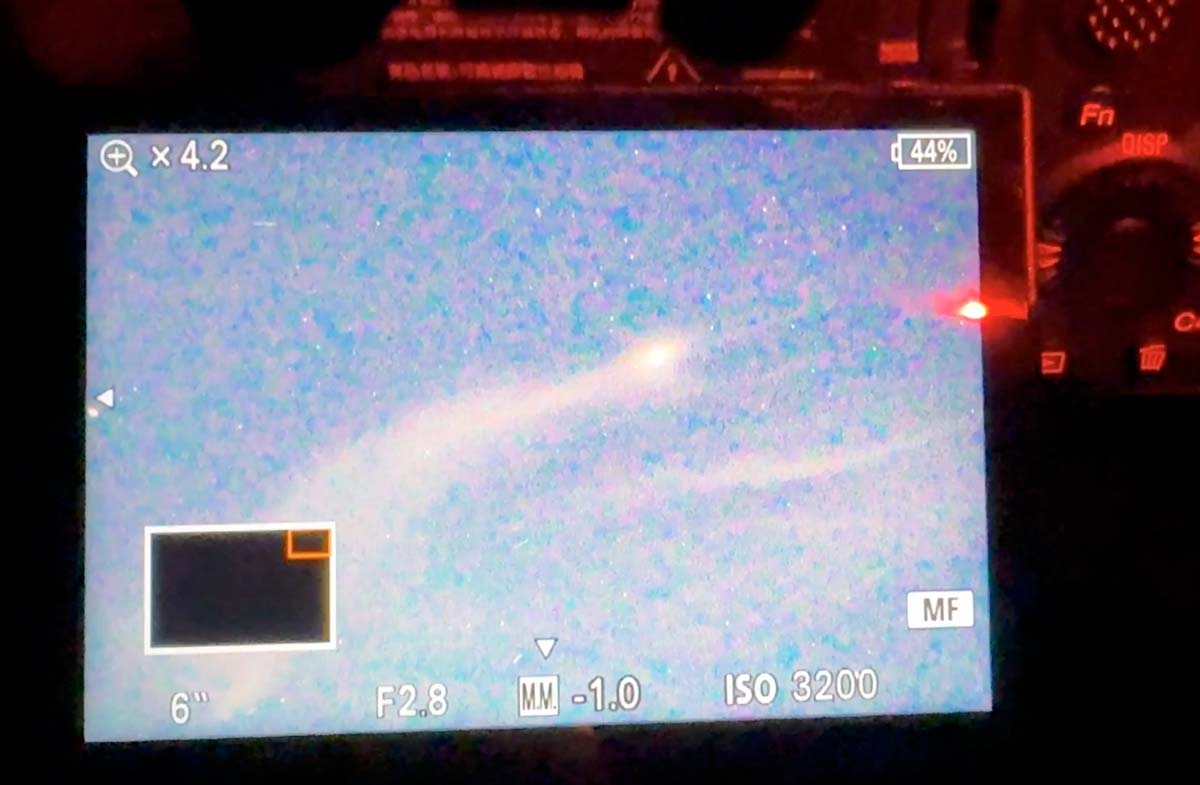Sony a1 II Focus Magnifier on a bright star with Bright Monitoring on